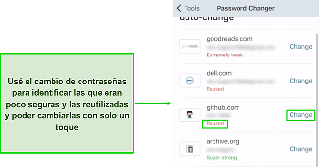 Captura de pantalla del cambiador de contraseñas con un solo clic de Dashlane.