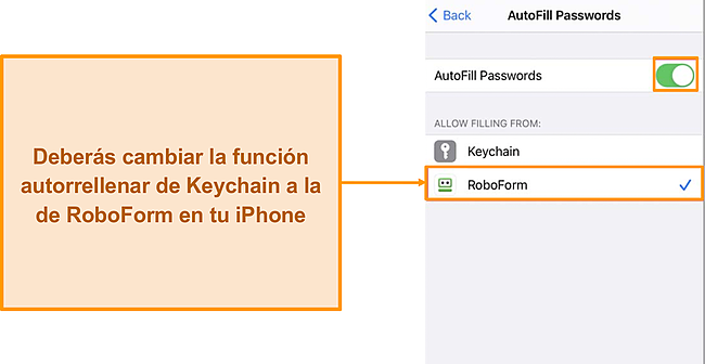 Captura de pantalla de las funciones de autocompletar de RoboForm.