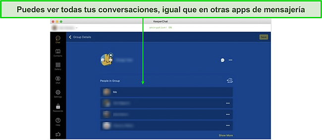 Captura de pantalla del tablero de KeeperChat.