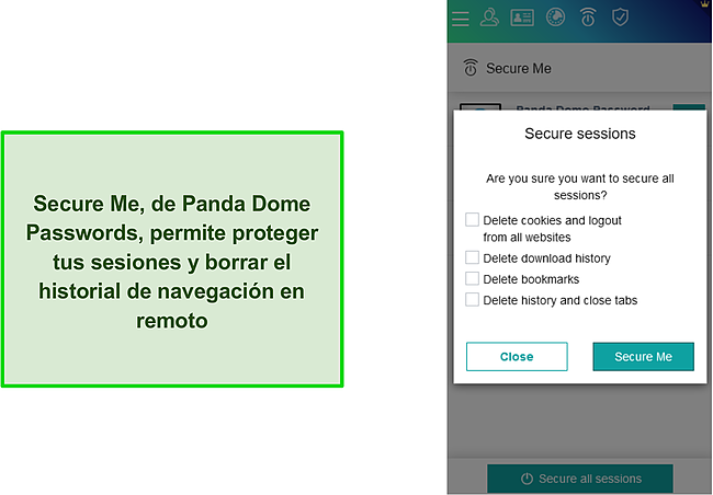 Función Secure Me de Panda Dome Passwords.