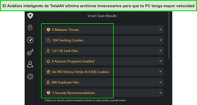 Captura de pantalla del Smart Scan de TotalAV.