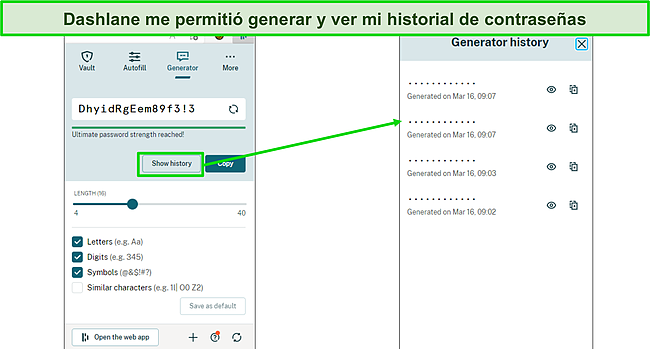 Captura de pantalla del generador de contraseñas de Dashlane.