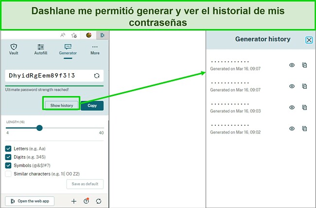 Captura de pantalla del generador de contraseñas de Dashlane