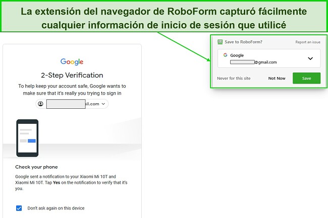 Extensión del navegador RoboForm que ofrece capturar información para almacenarla en la bóveda