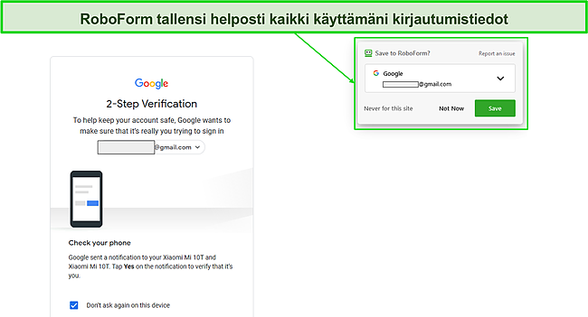 RoboForm tallentaa käytetyt kirjautumiset automaattisesti.