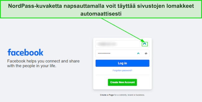 Näyttökaappaus NordPassin automaattisesta täyttöominaisuudesta