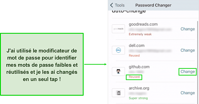 Capture d'écran du changeur de mot de passe en un clic de Dashlane.