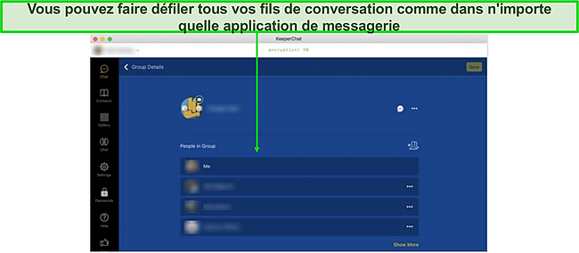 Capture d'écran du tableau de bord de KeeperChat.