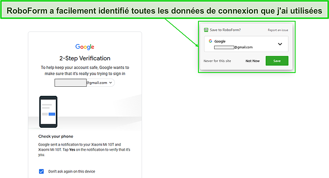 RoboForm enregistre automatiquement les identifiants utilisés.