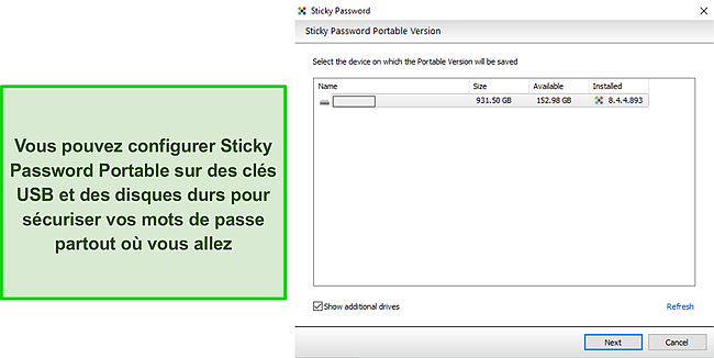 Capture d'écran de la clé USB portable Sticky Password.