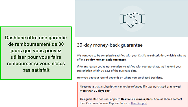 Garantie satisfait ou remboursé de 30 jours de Dashlane.