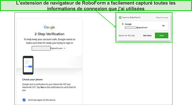 Capture d'écran de la fonction d'enregistrement automatique de RoboForm.