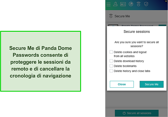 Funzione Secure Me di Panda Dome Passwords.