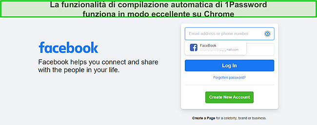 Screenshot della funzione di riempimento automatico di 1Password.