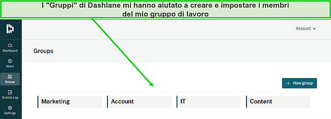 Screenshot della dashboard di Dashlane Groups.