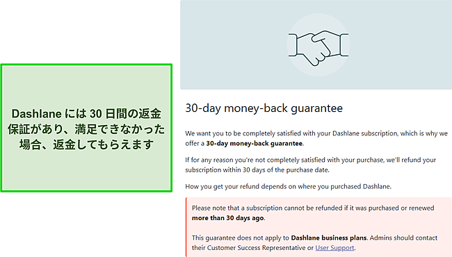 Dashlaneの30日間の返金保証。