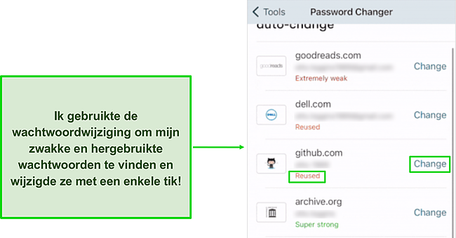 Screenshot van Dashlane's wachtwoordwisselaar met één klik.