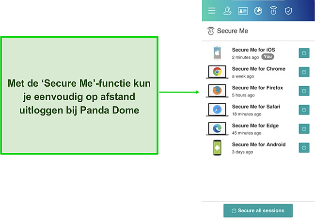 Screenshot van het Secure Me-dashboard van Panda Dome.