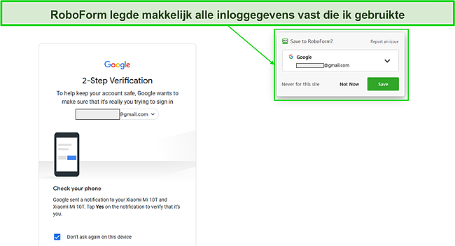 RoboForm slaat gebruikte logins automatisch op.