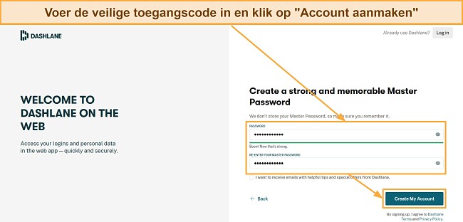 Voer de veilige toegangscode in en klik op 