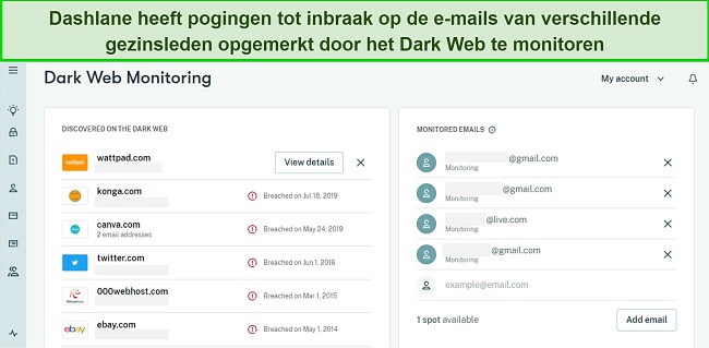 Beste familie-wachtwoordbeheerders Dashlane met dark web monitoring