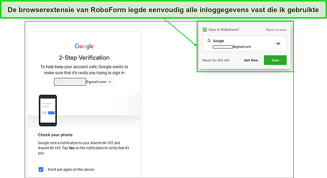 Screenshot van de RoboForm-functie voor automatisch opslaan.