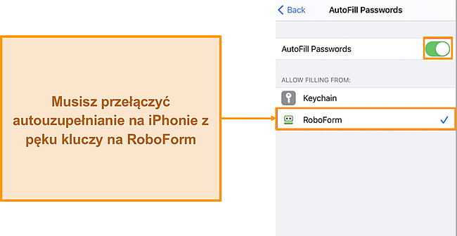 Zrzut ekranu funkcji automatycznego wypełniania RoboForm.