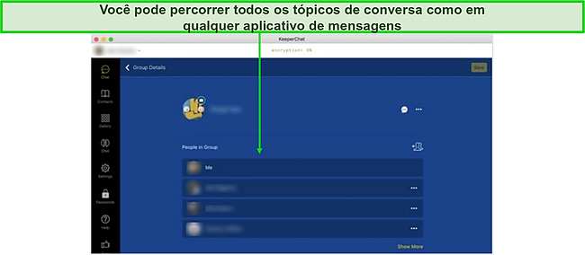 Captura de tela do painel do KeeperChat.