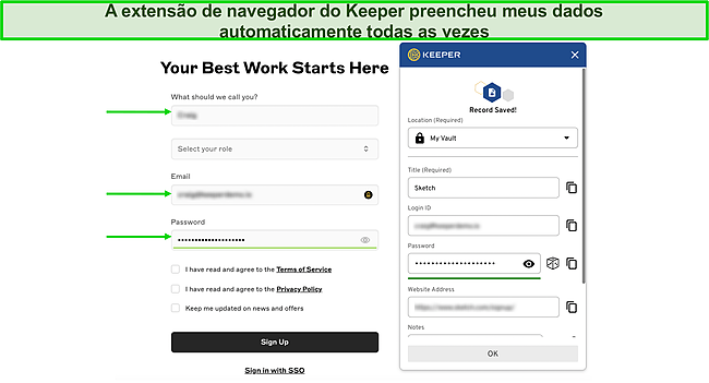 Captura de tela da função de preenchimento automático do Keeper.