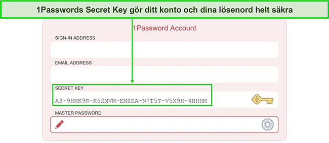 Skärmdump av 1Password's Secret Key-kontots inloggningssida.