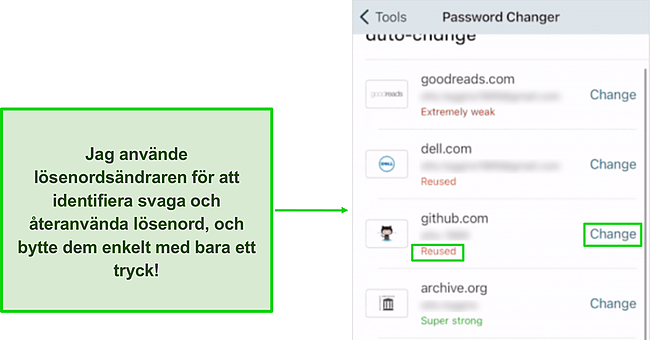 Skärmdump av Dashlanes lösenordsväxlare med ett klick.