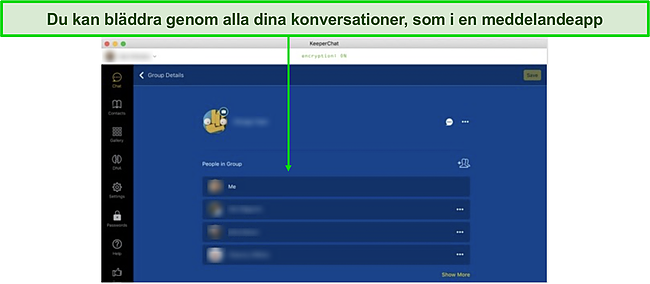 Skärmdump av KeeperChats instrumentpanel.