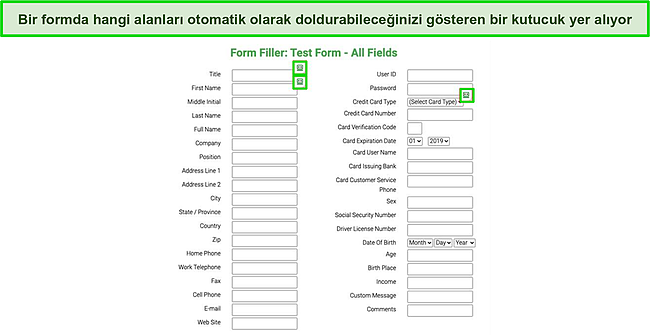 Roboform'un otomatik doldurma özelliği tarafından otomatik olarak doldurulan test formunun ekran görüntüsü.