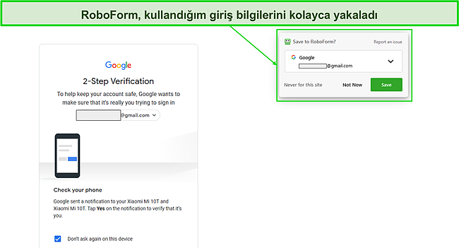 RoboForm, kullanılan oturum açma bilgilerini otomatik olarak kaydeder.