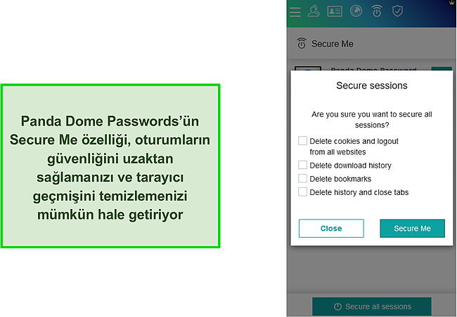 Panda Dome Parolalarının Secure Me özelliği.