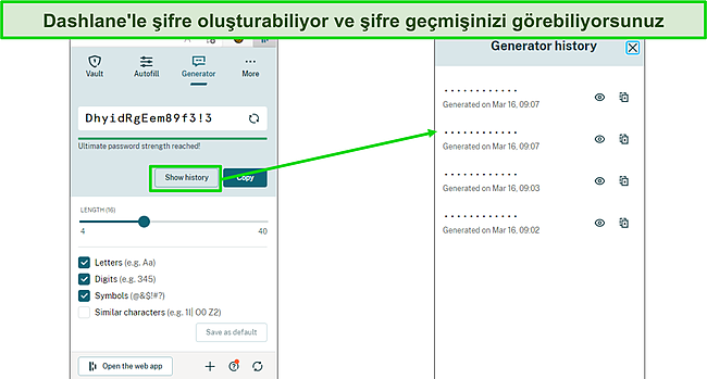 Dashlane şifre üreticisinin ekran görüntüsü.