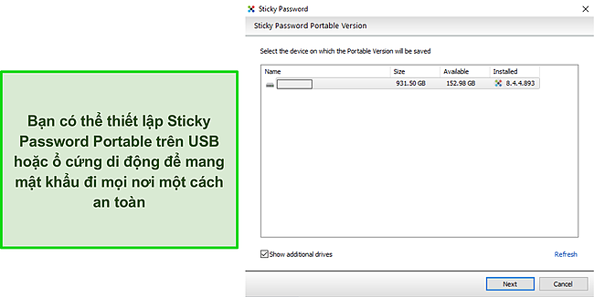 Ảnh chụp màn hình ổ USB di động Sticky Password.