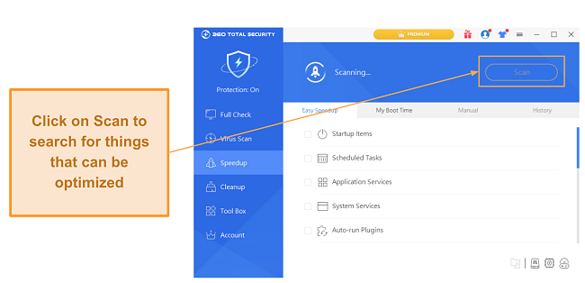 Scanning for optimizations using 360 Total Security