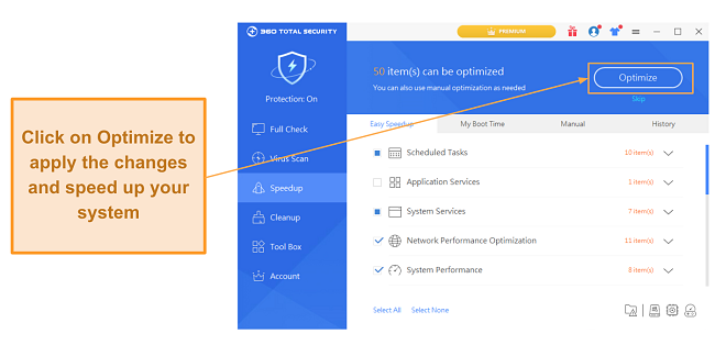  Opening the Speedup feature in 360 Total Security