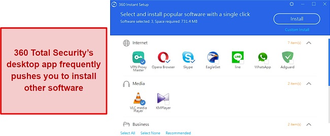 360 Total Security pushing to install unwanted software