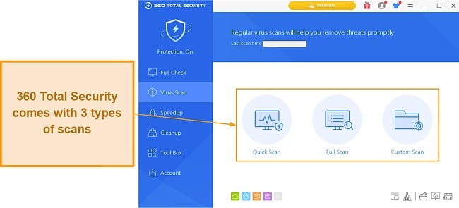 Available virus scans in 360 Total Security