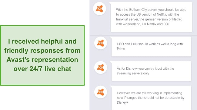 Screenshot of Avast live chat support