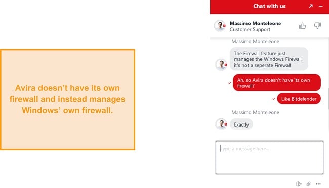 Avira managers Windows' firewall