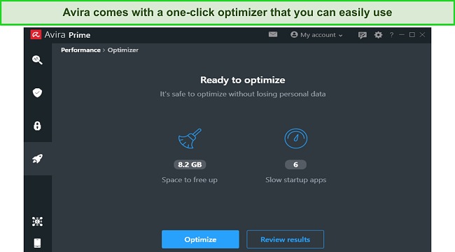 Avira's one-click optimization menu