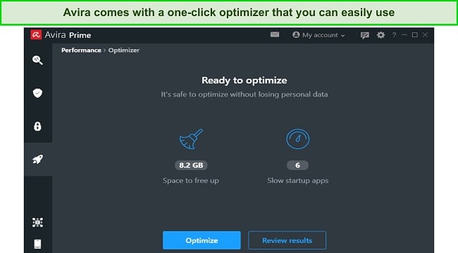 Avira's one-click optimization menu