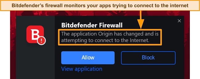 Screenshot of Bitdefender's firewall notifications