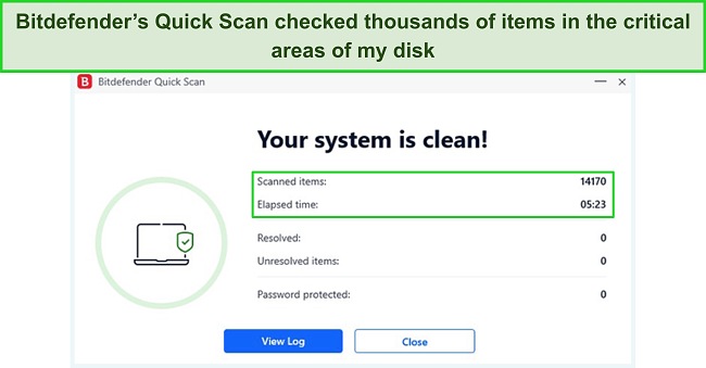 Screenshot of Bitdefender's quick scan results