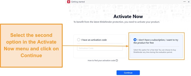 Activating Bitdefender's 30-day free trial