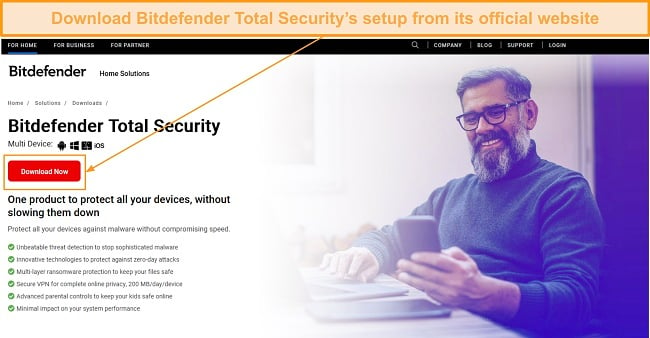 Downloading Bitdefender Total Security from its official website