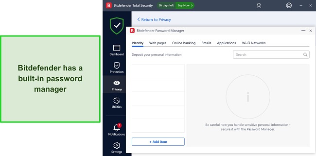 Bitdefender's built-in password manager